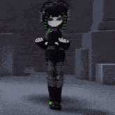a cartoon character is standing in a dark room with a mask on .