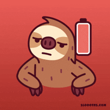 an illustration of a sloth with a low battery says sloooths.com