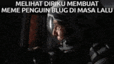 a man is holding a knife in a dark room and says melihat diriku
