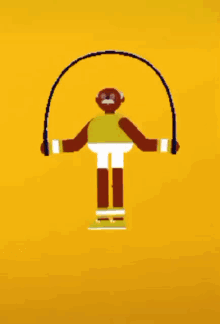 a cartoon man jumping a jump rope on a yellow background