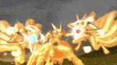 a group of animated foxes are fighting each other in a video game