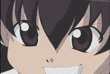a close up of a person 's face with a smile