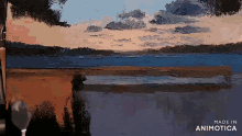 a painting of a body of water is made in animatica