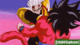a cartoon character is fighting another cartoon character in a pink background .