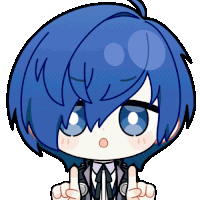 a cartoon drawing of a person with blue hair