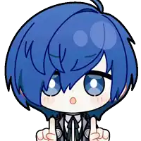a cartoon drawing of a person with blue hair