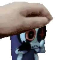 a pixel art of a hand covering a cartoon character