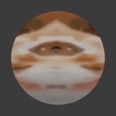 a sphere with a gray background has a brown and white stripe
