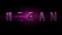 a silhouette of a woman stands in front of the word megan on a purple background
