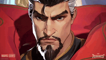 a drawing of a man with a beard and a red cape that says marvel games on it