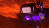 a robot with an angry face on it 's face