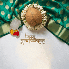 a card that says happy guru paurnima with a coconut and flowers on it