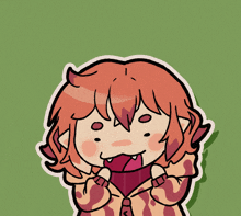 a cartoon drawing of a girl sticking out her tongue and wearing a sweater with the letter s on it