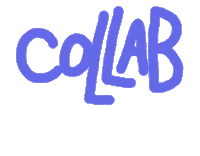 the word collab is written in blue with a smile