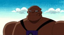 a cartoon character is standing in front of a blue sky