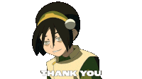 a cartoon character with the words thank you written below her