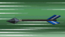 a pixel art of an arrow with a blue and white stripe on the tail
