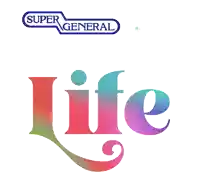 a logo for super general says celebrate life