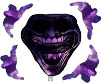 a purple face with purple hands around it and the letter h in the middle