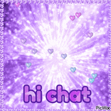 a purple background with hearts and the words hi chat on it