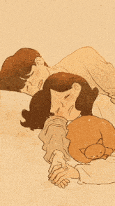 a drawing of a man and a woman sleeping together