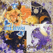 a collage of images with the words good morning and good night on it