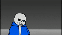 a cartoon of a skeleton in a blue jacket with the words " we got a comedian " below him