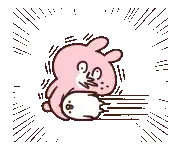 a pink rabbit is holding a white rabbit in its paws and making a funny face .