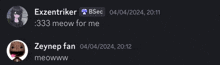 a screenshot of a conversation between exzentriker and zeynep fan on 04/04/2024