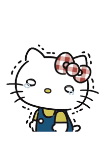 a drawing of a hello kitty with a bow on her head and tears coming out of her eyes