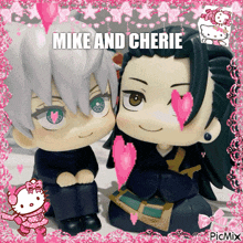 a picture of mike and cherie with a hello kitty frame
