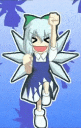 a cartoon character with a fist in the air