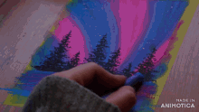 a painting of the aurora borealis is being made by animatica