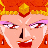 a close up of a woman 's face with a purple eye and a red mouth
