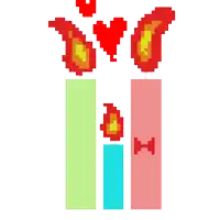 a pixel art drawing of three candles with hearts