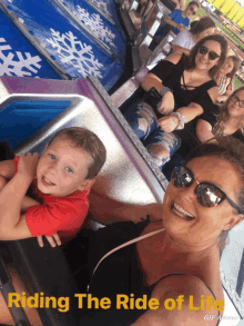 a group of people on a roller coaster with the words riding the ride of life