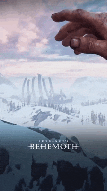 a poster for skydance 's benemoth shows a hand reaching for something