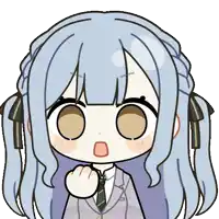 a cartoon drawing of a girl with blue hair