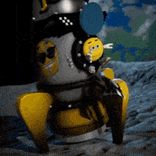a cartoon rocket with a yellow smiley face on it
