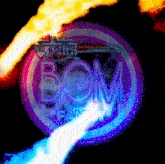 the word bom is on a purple circle