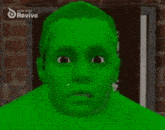 a man with green skin is standing in front of a brick wall .