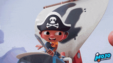 a cartoon character wearing a pirate hat and crossbones holds a sword on a mojo shoptop