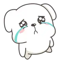 a white cartoon dog is crying with tears running down its face .