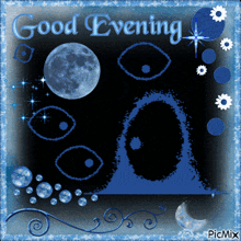 a picture that says good evening with a blue background
