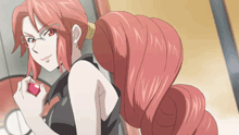 a woman with red hair is wearing glasses and holding a red heart
