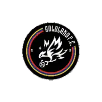 the logo for goldland f.c. shows a bird flying over a soccer ball