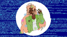 a drawing of a girl in a green jacket is surrounded by a bunch of code