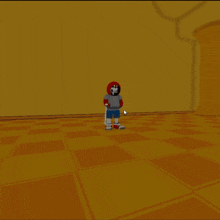 a cartoon character is holding a sword and a helmet