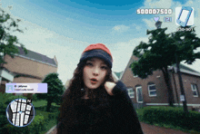 a video game screen shows a girl with a jellyous id on her phone