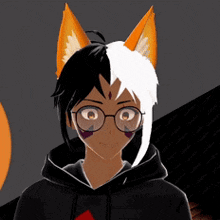 a cartoon character with orange ears and glasses